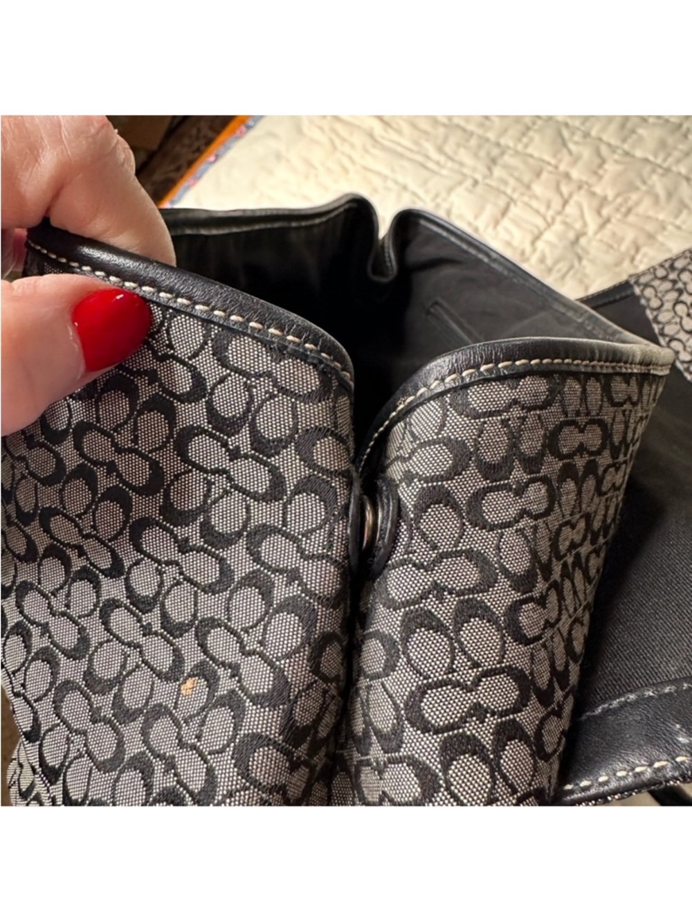 Coach Black and Gray Signature Jacquard Tote with Buckle Accent - Picture 7 of 11